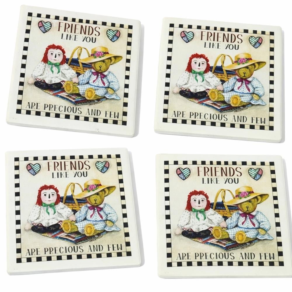 Absorbastone Coasters Raggedy Ann and Teddy Bear‎ Friends 4 Coaster Set